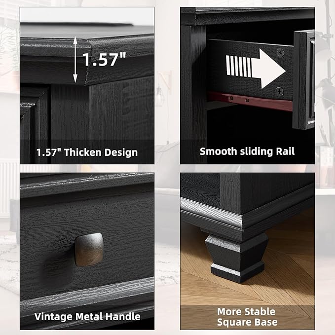 SAVOR LIFE Farmhouse End Tables Living Room Set of 2, Rustic Wood Nightstand with 1 Drawer, Bedside Table with Open Shelf for Bed Room, Side Table for Living Room, Black