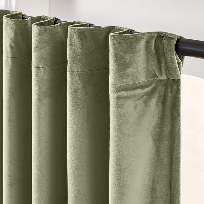 Lazzzy Green Blackout Velvet Curtains 96 Inches Long Thermal Insulated Room Darkening Lined Curtain Drapes Luxury Back Tab Window Treatments for Bedroom Living Room 2 Panels, 52 x 96 Inch, Olive Sage