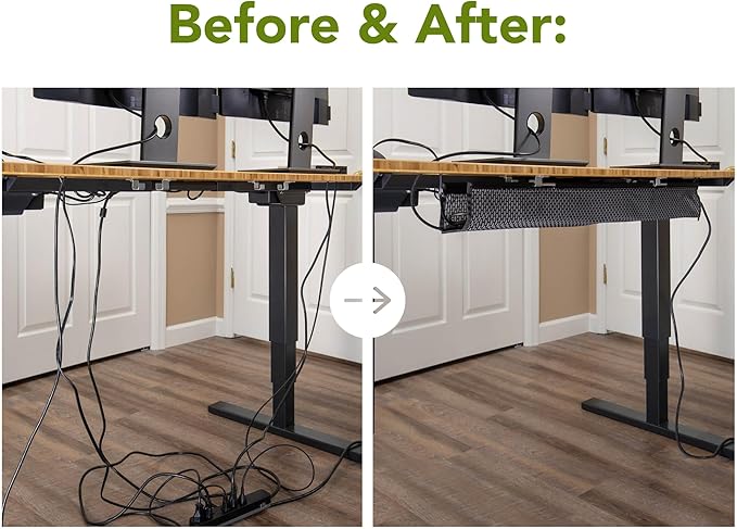 PERFECT POSTURE Mesh Cable Organizer – Under Desk Cable Management with Adjustable Straps, Flexible Mesh, Easy-Access Design, & Standing Desk Compatible – 37.4” (Gray)