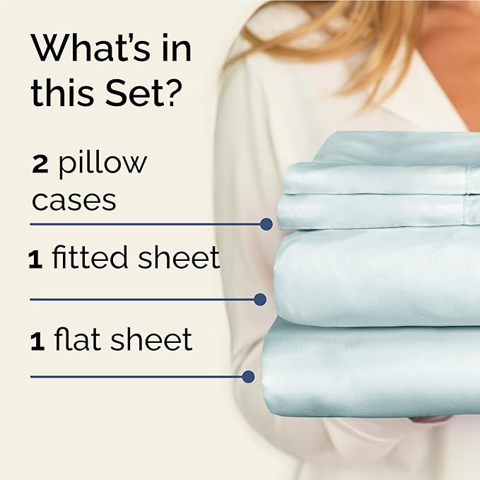 Twin XL 4 Piece Sheet Set - Cooling, Comfy & Breathable - Hotel Luxury Bedding, Includes Fitted Sheet for Women, Men, Kids & Teens - 1 Flat, 1 Fitted Sheet, 2 Pillowcases with Deep Pockets - Ice Blue