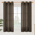 YoungsTex Brown Linen Semi Sheer Curtains 48 Inches Length, Light Filtering Small Window Drapes Privacy with Grommet for Living Room Bedroom, 2 Panels, 42 X 48 Inch
