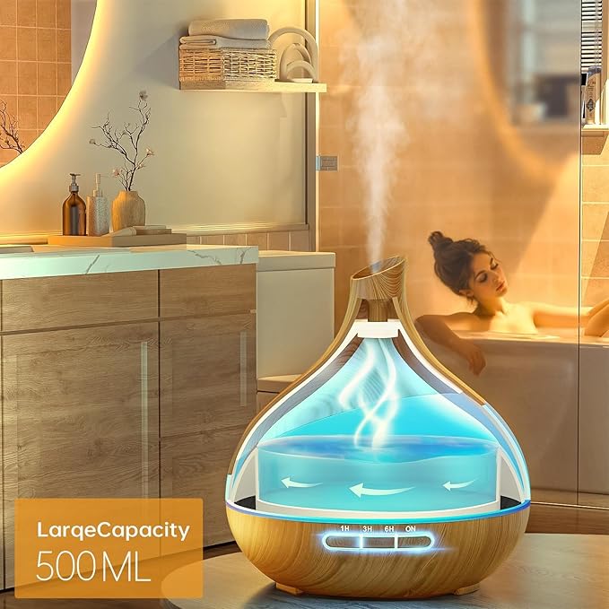 HJTHJT 500ML Essential Oil Diffuser: Aroma Diffuser with Remote Control for Hotel Spa Yoga Room - Humidifiers for Bedroom with 14 Colors LED Night Light for Kids/Women Home Relaxation