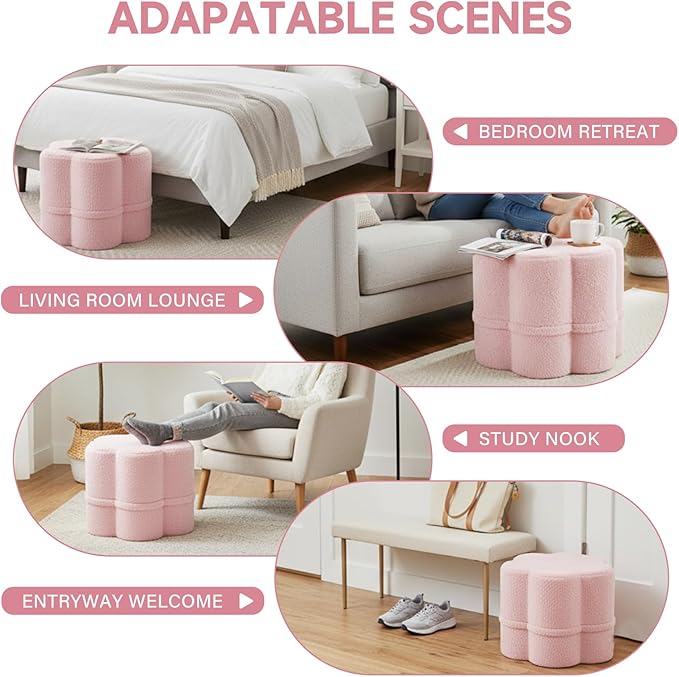 Tiita Floral Pouf Ottoman, Foot Stools Ottoman with Foam Chunk Filling, Puff Foot Rest for Couch, Living Room, Kids Room, Pink