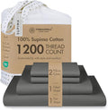 Threadmill 100% Supima Cotton Sheets, 1200 Thread Count Cotton Sheets for Cal King Size Bed, 4 Pc Dark Grey Cal King Bed Sheets Set, 5-Star Hotel Quality, Elasticized Deep Pocket Cal King Sheet