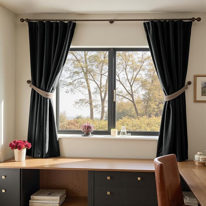 Lazzzy Velvet Blackout Curtains Thermal Insulated Room Window Drapes Super Soft Luxury Curtains for Living Room Bedroom Rod Pocket 2 Panels, Black, 52" W x 72" L