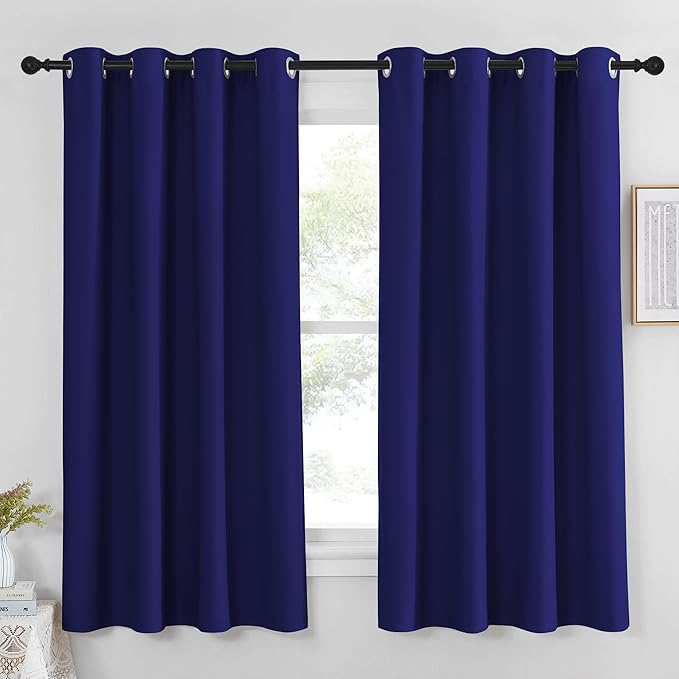 NICETOWN Blackout Curtain Panel 63 inch Long for Window - Thermal Insulated Solid Grommet Blackout Drape for Bedroom Living Room Kitchen (Single Panel, 52W x 63L, Navy Blue)