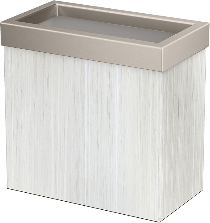 Gatco Modern Rectangle Wastebasket, White Oak/Satin Nickel Lid - Stainless Steel Trash Can with Removable Lid, Leakproof, 3 Gallon Capacity for Bathroom, Bedroom, Kitchen, or Office