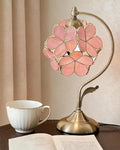 Tiffany Style Flower Table Lamp, Vintage Cherry Blossom Stained Glass Lamp with Brass Base for Bedroom Bedside Home Decor, Blush Coral (Pink)
