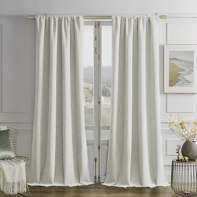 Joydeco Vanilla Grey Velvet Curtains 108 Inches 2 Panels,Luxury Thermal Insulated Soft Curtains for Bedroom & Living Room, Room Darkening Velvet Drapes, Rod Pocket (52W x 108L)