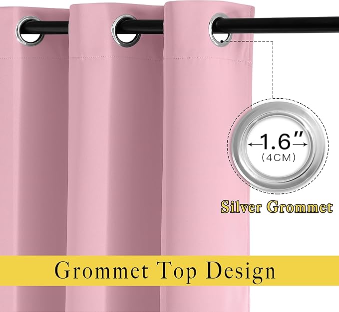 NICETOWN Blackout Curtains 63 inches Long for Living Room Bedroom, Grommet Thermal Insulated Room Divider Drape Window Treatment for Sliding Patio Door, W100 x L63, 1 Panel, Rouge Pink