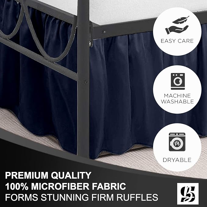 SKY BEDDINGS - Twin Size Ruffled Bed Skirt with Split Corners - 12 Inch Drop Dust Ruffle Bed Skirt with Platform Three Sided Coverage - 100% Microfiber, Navy Blue