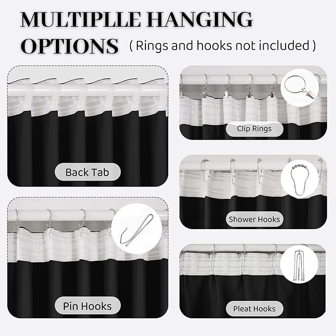 100% Blackout Thermal Insulated Curtains, 3 Layers Noise Absorbing, Soundproof Back Tab Drapes for Sliding Glass Door Baby Nursery Bedroom with Hooks, Black 50x84 Inch Set of 1