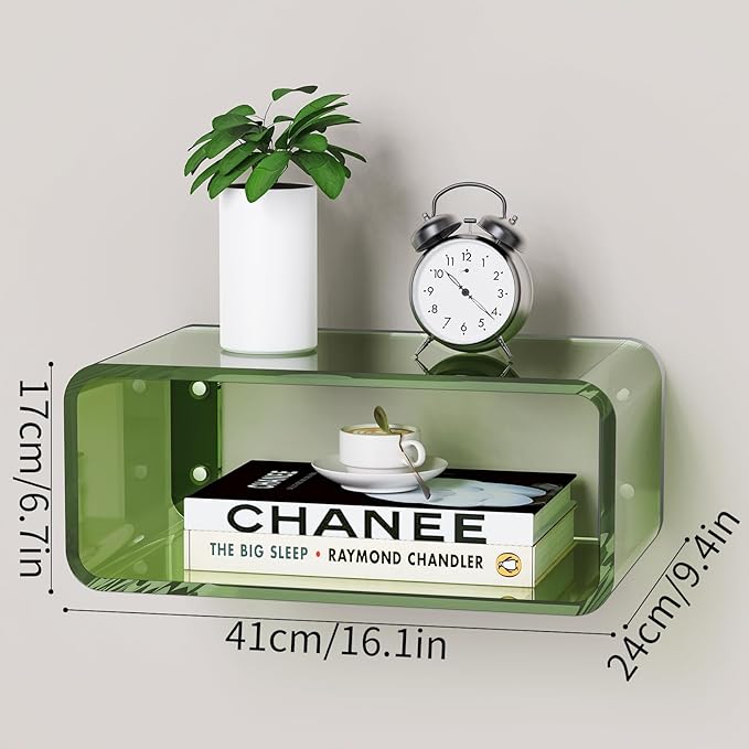 Acrylic Floating Nightstand, Bedside Table, Nightstand Shelf Wall Mounted Bedside Shelf (Green, Small)
