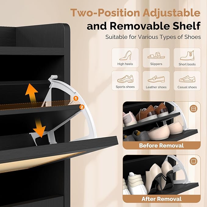 Slim Entryway Shoe Storage Cabinet with 3 Flip Drawers, Modern Freestanding Shoes Organizer Holds 16-20 Pairs, Closed Shoe Storage for Hallway, Foyer - Space-Saving Wood Shoe Cabinet