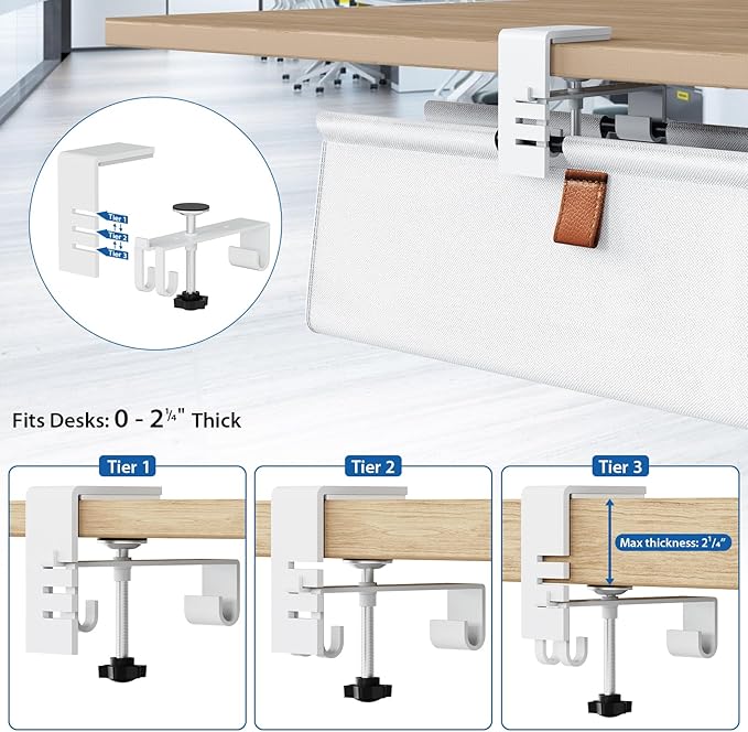 Zilink Under Desk Cable Management 30" No Drill Desk Cable Management Tray Clamp/Screw Mount Cable Tray Sturdy Waterproof Fabric Cord Organizer for Office, Home, White