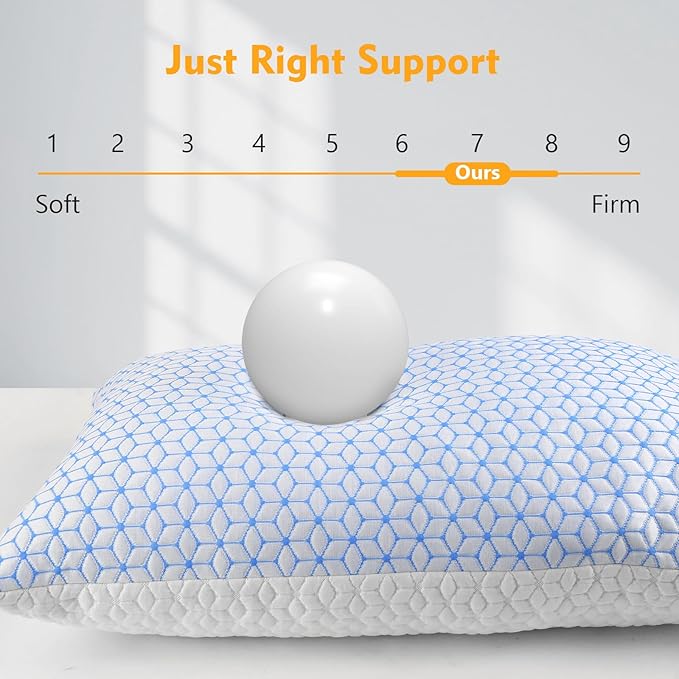 Shredded Memory Foam Pillows King Size Set of 2, Cooling Pillow Firm and Soft Adjustable for Side Back Stomach Sleepers