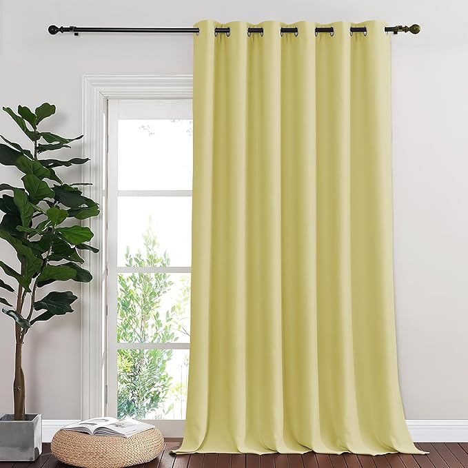 NICETOWN Room Divider Curtain 132 Inches Long, Wide Blackout Sliding Door Curtain for Bedroom, Room Darkening Privacy Window Curtain for Patio Door (1 Panel Set, Paler Yellow, 80 x 132 Inch)