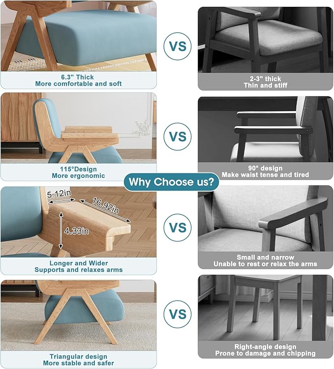 Accent Chair Mid Century Modern Chair, Velvet Upholstered Lounge Arm Chair with Solid Wood, Cozy Reading Chair for Living Room, Bedroom, Balcony (Blue)