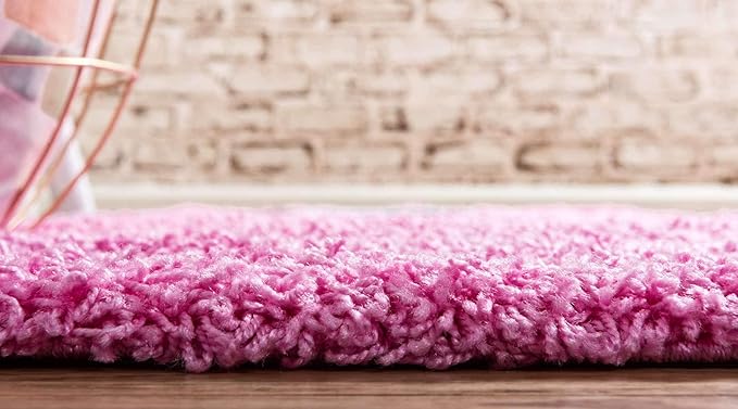 Unique Loom Solid Shag Collection Area Rug (2' x 6' 5" Runner, Taffy Pink)