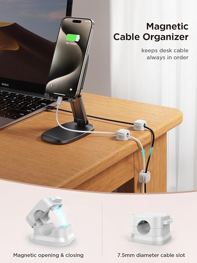 9 Pack Magnetic Cable Clips [Cable Smooth Adjustable] Cord Holder, Under Desk Cable Management, JOYROOM Adhesive Wire Holder Keeper Organizer for Home Office Desk Phone Car Wall Desktop Nightstand