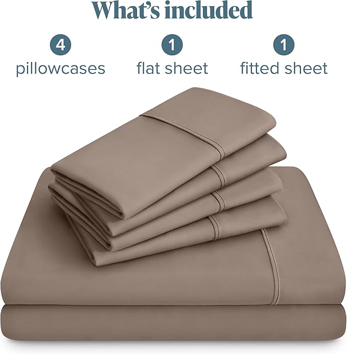 Bare Home Hotel Luxury Full Sheet Set, Extra Soft - 6 Piece Set - Deep Pockets - Easy Fit - Cooling & Breathable - Wrinkle, Fade, Stain Resistant - Includes 4 Pillowcases (Full, Taupe)