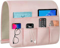 WETRBWEH Remote Control Holder for Armchair，Couch Caddy Organizer TV Remote Holder for Bed Storage 5 Pockets，Remote Caddy Bedside Organizer Bedside Table Organizer (Pink, 35''x18'')