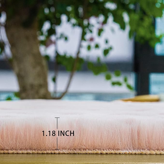 Shag Rug 6x9 Area Rugs for Living Room Pink Fuzzy Washable Faux Rabbit Furry Fur Rugs Bedroom Nursery Rug