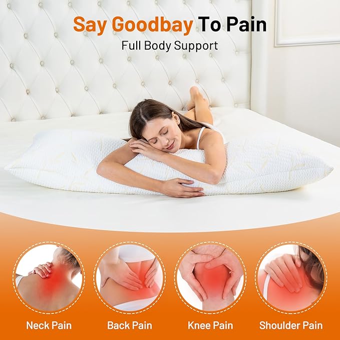 Full Body Pillow with Removable Pillowcase for Adults,（Memory Foam Filling）（Long Pillow for Side Sleepers） （Fluffy and Firm）（Adjustable Filling）（20×54 Inch，Gold）