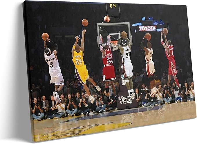 Basketball Legends Canvas Wall Art Print Poster, Iconic Sports Stars Shooting Inspirational Picture, Motivational Photography Wall Decor for Gym Dorm Home Office Living Room Bedroom, Framed 11x14inch