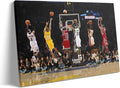 Basketball Legends Canvas Wall Art Print Poster, Iconic Sports Stars Shooting Inspirational Picture, Motivational Photography Wall Decor for Gym Dorm Home Office Living Room Bedroom, Framed 8x10inch