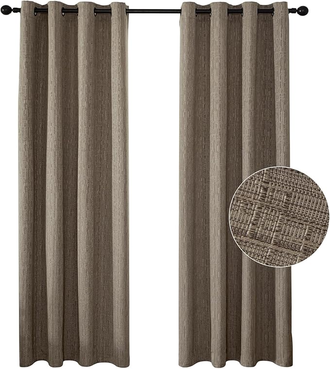 Jacquard Linen Curtains 96 inch Length 2 Panels Thick Faux Linen Blended Window Drapes Burlap Textured Curtains with Grommet for Living Room Bedroom Farmhouse (52x96 Dark Coffee) Natural