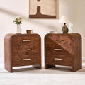 Farmhouse Nightstand Set of 2, 23.5" Curved Modern Night Stand with 3-Drawer, Bedside Table, End Table for Bedroom, Storage Cabinet for Living Room Home Office Entryway, Dark Burl