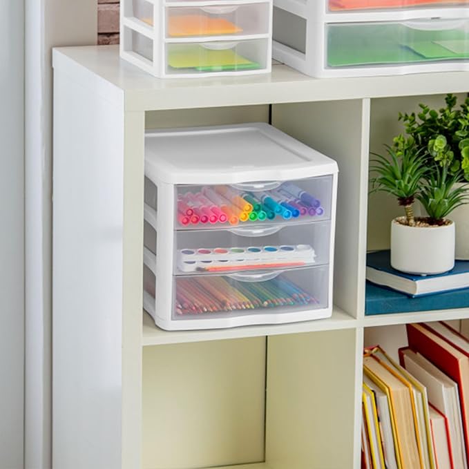 Sterilite Clearview Compact Stacking 3 Drawer Storage Organizer System, (8 Pack)