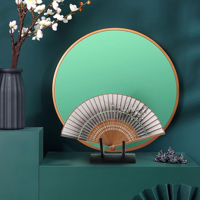 IMIKEYA Japanese & Chinese Folding Fan Display Stand - Wooden Base, Holder & Display for Folding Fans