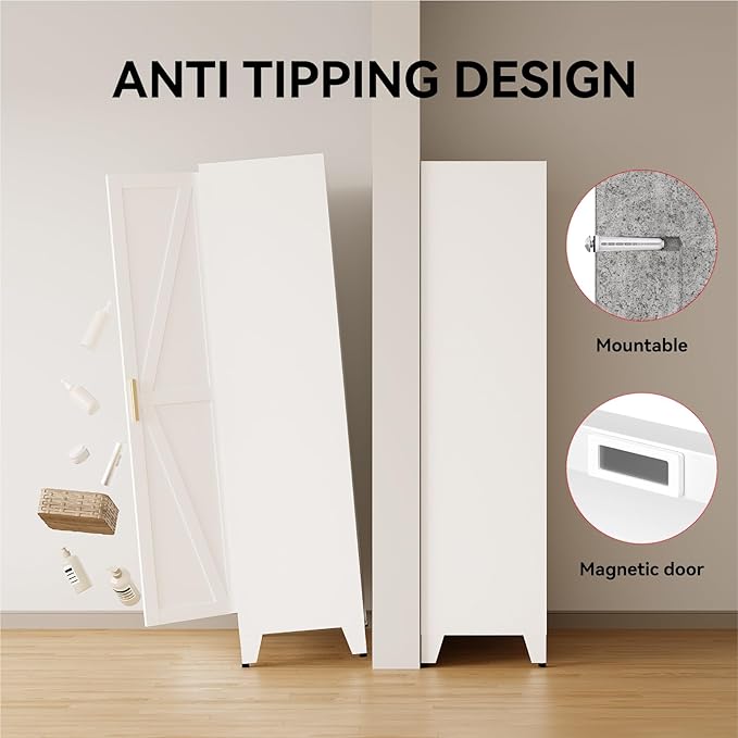71" Tall Metal Armoire Wardrobe Closet with Removable Hanging Rod and Adjustable Shelves,White Armoire Wardrobe Cabinet for Bedroom Garage Laundry Room Office
