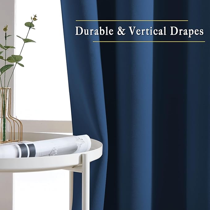 NICETOWN Short Blackout Curtains for Kitchen Window - Grommet Room Darkening Voice Reducing Solid Thermal Curtains & Drapes for Small Windows, Moroccan Blue, W34 x L50, 2 Panels