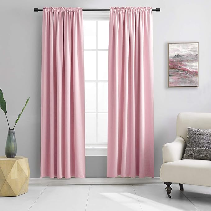 DONREN Pink Room Darkening Curtain Panels 84" Long for Girls Room, Keep Warm Window Treatment Drapes for Doorway Entryway Patio (60" Width x 84 "Length,2 Panels)