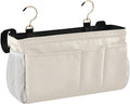 KOPIRIT Beige Bedside Caddy Storage Bag Bedside Organizer for Bed Rails College Dorm Room Organizer Caddy Hanging Shelf 6 Pockets with Hooks for Book Glasses Phone Holder