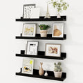 Fun Memories Picture Ledge Shelf, Solid Pine Wood Floating Shelves Set of 4, 16 Inches Nursery Book Shelves for Toys Storage, Kids Bookshelf Wall Mounted for Living Room Decor Photo Frames, Black