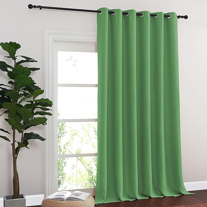 NICETOWN Blackout Sliding Glass Door Curtains, Room Darkening Thermal Insulated Curtains for Living Room Bedroom, Extra Wide Window Drapes, 1 Panel, W80 x L118, Froest Green
