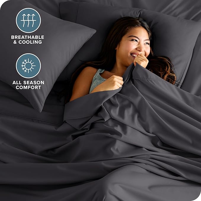 Bare Home Hotel Luxury Split California King Sheet Set, Extra Soft, Deep Pockets, Easy Fit, Cooling & Breathable, Wrinkle, Fade, Stain Resistant, Includes 4 Pillowcases (Split Cal King, Grey)