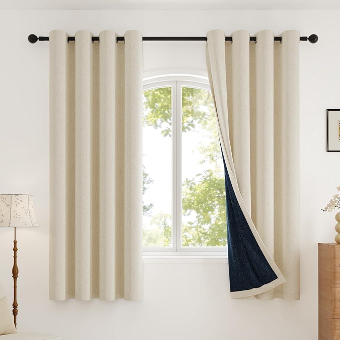 Blackout Curtains Thick Soft Curtain 2 Panels for Bedroom, Linen-Look Textured Full Light Blocking Room Darkening Thermal Insulated Drapes for Bathroom/Kitchen Windows (W52xL45, Cream)