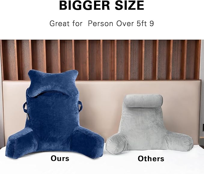 SLIGUY Reading Pillow-Extra Large 31" Bed Rest Pillow with Detachable Neck Roll & Arms for Sitting in Bed or Couch-Adult Backrest Reading Pillow for Reading/Watching TV/Gaming/Relaxing-Dark Blue