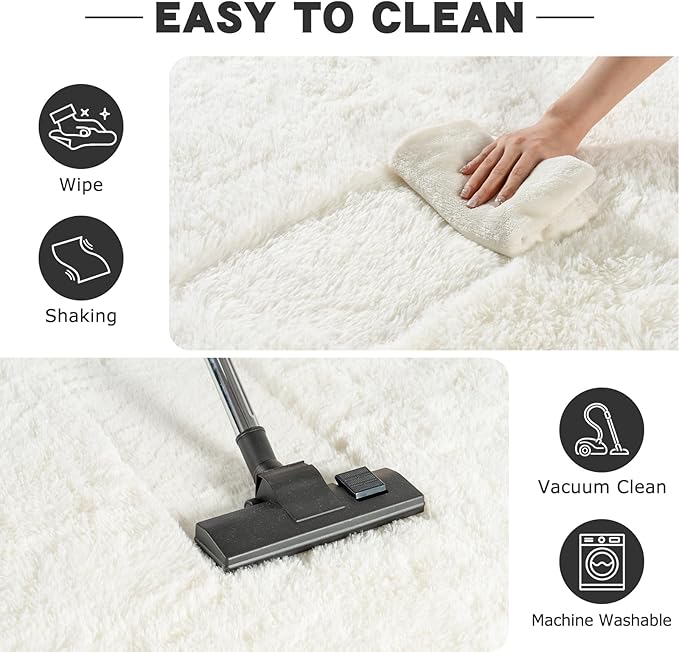 Round White Rug for Bedroom, 8 ft Circle Area Rugs for Living Room, Soft Large Fluffy Shag Carpet for Teen Girls Boys Nursery Room Dorm Home Decor Aesthetic