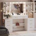 White Vanity Desk with Mirror, Lights & Charging Station, 58" 3 Lighting Modes Makeup Desk with 8 Drawers, 2 Cabinets and Lots Storage, Dressing Table Vanity Set with Lighted Mirror