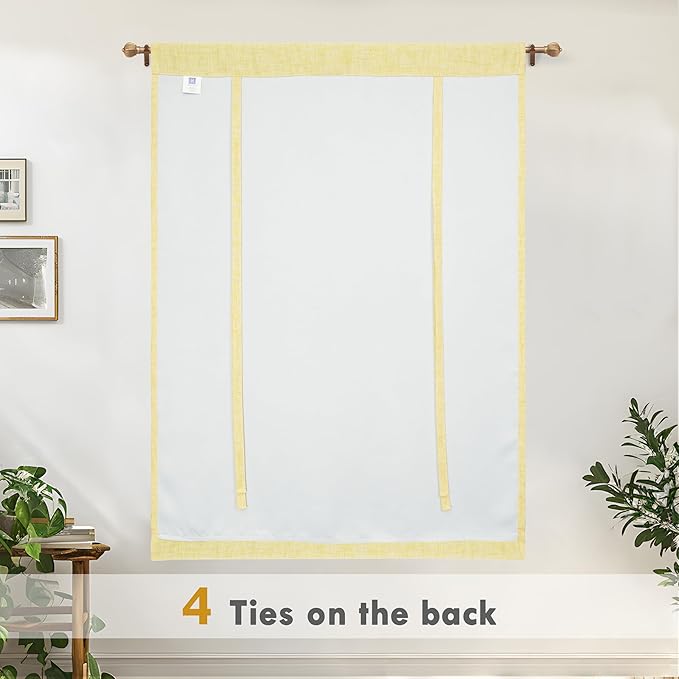 DriftAway Double Layer Linen Blackout Tie Up Curtains Thermal Insulated Fully Lined Balloon Roman Shade Bathroom Window Adjustable Rod Pocket for Small Window 45 Inch by 63 Inch Yellow