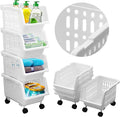 TidyFriend Stackable Storage Bins for Pantry - 4 Pack Small Stackable Bins for Organizing Food, Kitchen, and Bathroom Essentials (White)
