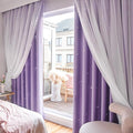 Stars Double Layer Blackout Curtains for Bedroom Kids - Cute Purple Curtains, 2 Panels Set, 52 X 72 Inches