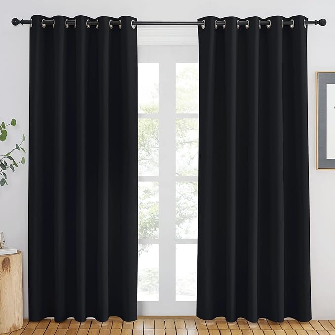 NICETOWN Blackout Curtain Drape 84 inches Length - Light Reducing Thermal Insulated Solid Grommet Blackout Window Treatment for Living Room (1 Piece, W66 x L84, Black)
