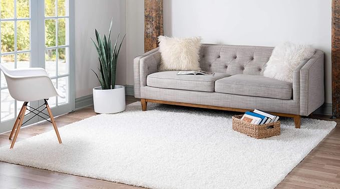 Unique Loom Solid Shag Collection Area Rug (8' Square, Snow White)